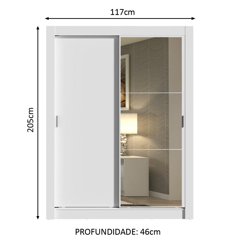 Guarda-Roupa Solteiro Madesa Dallas 2 Portas de Correr com Espelho 2 Gavetas