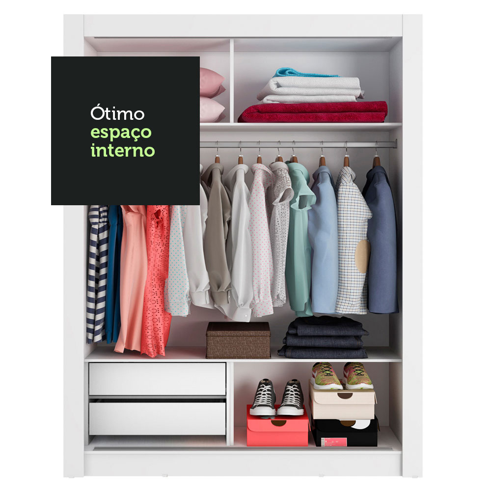 Guarda-Roupa Solteiro Madesa Dallas 2 Portas de Correr com Espelho 2 Gavetas