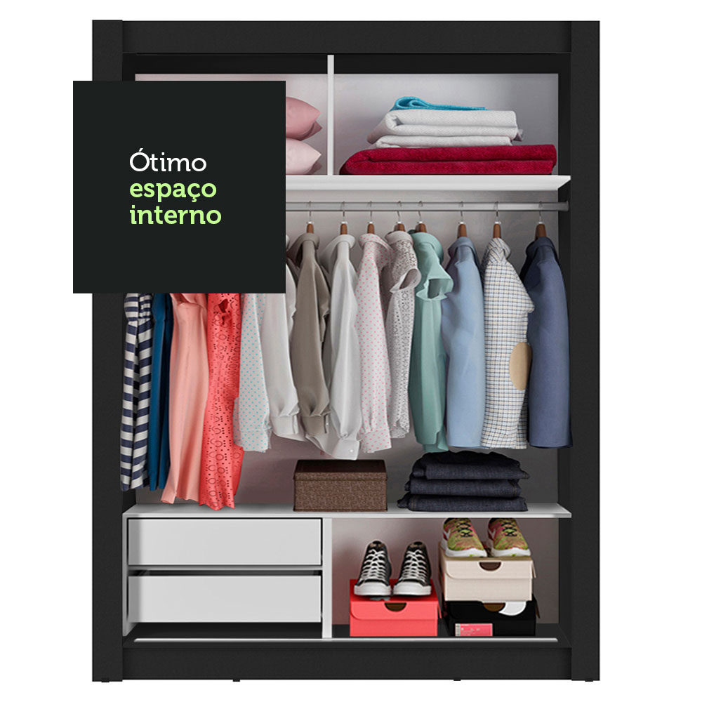 Guarda-Roupa Solteiro Madesa Dallas 2 Portas de Correr com Espelho 2 Gavetas