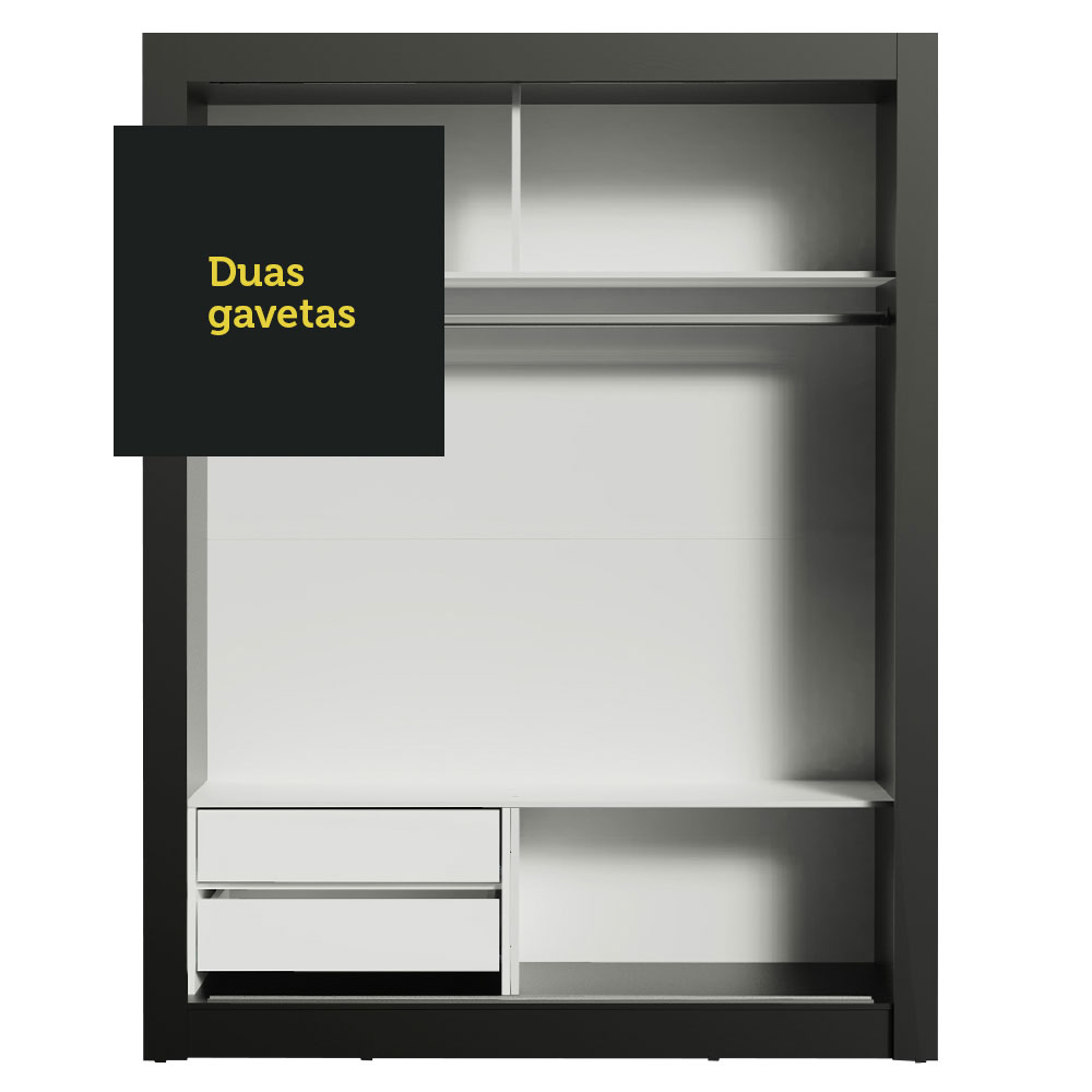 Guarda-Roupa Solteiro Madesa Dallas 2 Portas de Correr com Espelho 2 Gavetas