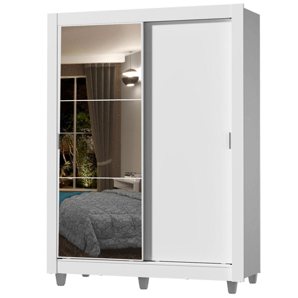 Guarda-Roupa Solteiro Madesa Dallas 2 Portas de Correr com Espelho 2 Gavetas com Pés - Branco