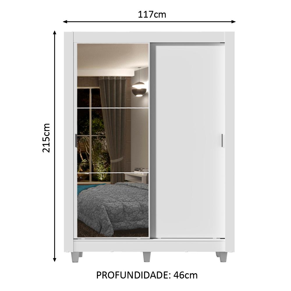 Guarda-Roupa Solteiro Madesa Dallas 2 Portas de Correr com Espelho 2 Gavetas com Pés - Branco