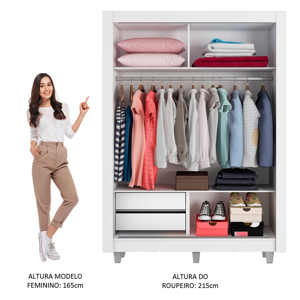 Guarda-Roupa Solteiro Madesa Dallas 2 Portas de Correr com Espelho 2 Gavetas com Pés - Branco/Rustic