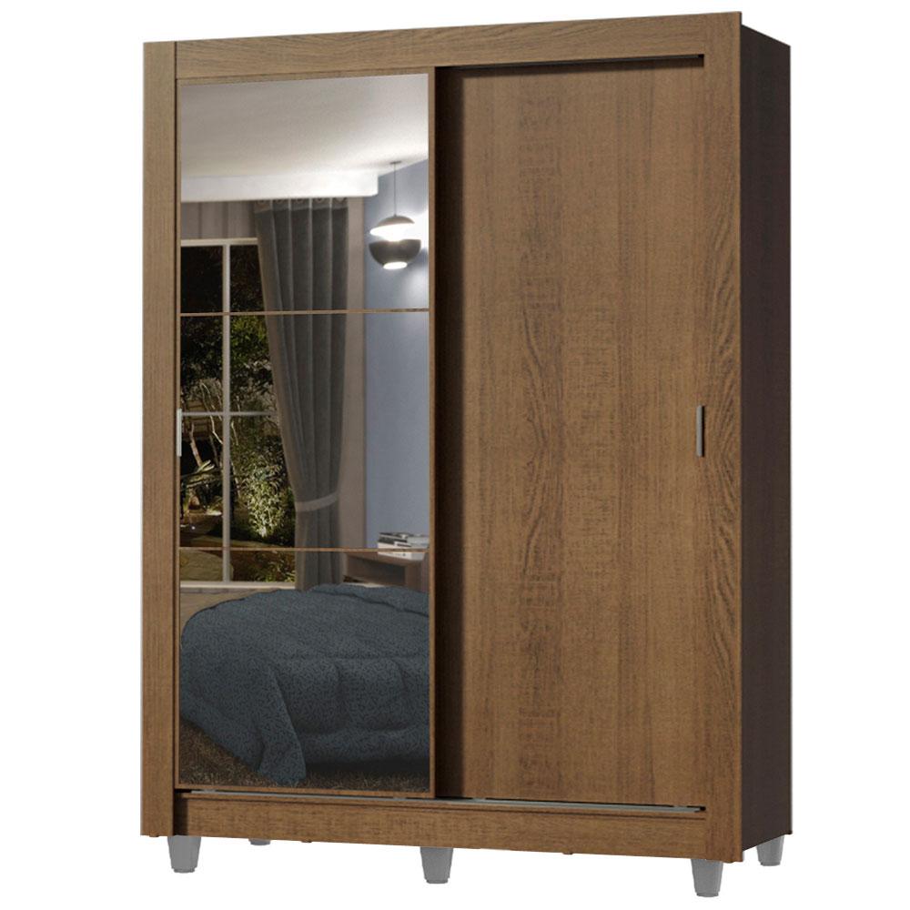 Guarda-Roupa Solteiro Madesa Dallas 2 Portas de Correr com Espelho 2 Gavetas com Pés - Rustic