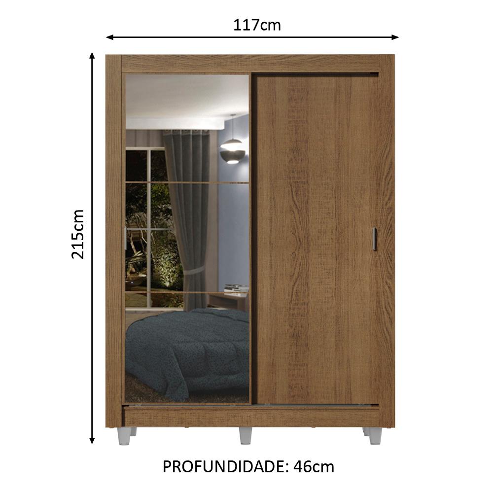 Guarda-Roupa Solteiro Madesa Dallas 2 Portas de Correr com Espelho 2 Gavetas com Pés - Rustic