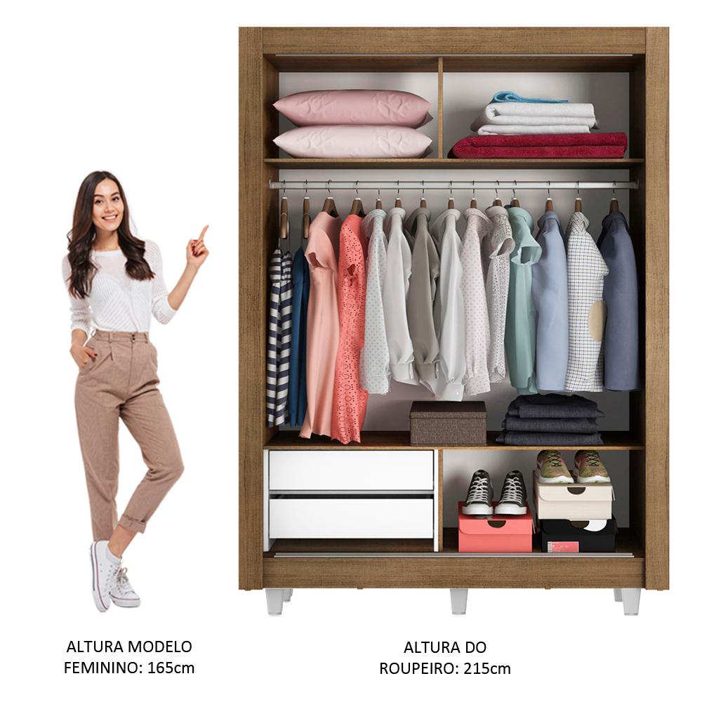 Guarda-Roupa Solteiro Madesa Dallas 2 Portas de Correr com Espelho 2 Gavetas com Pés - Rustic/Branco