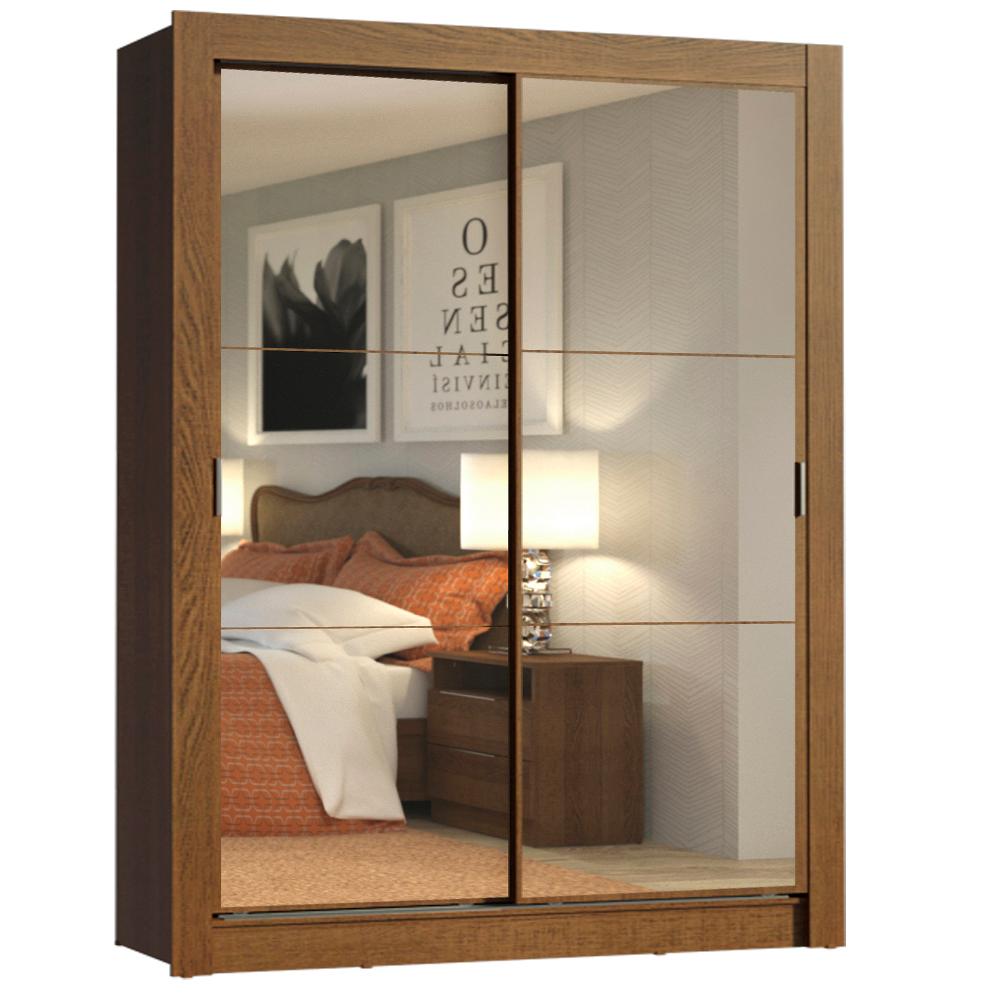 Guarda-Roupa Solteiro Madesa Dallas 2 Portas de Correr de Espelho 2 Gavetas - Rustic