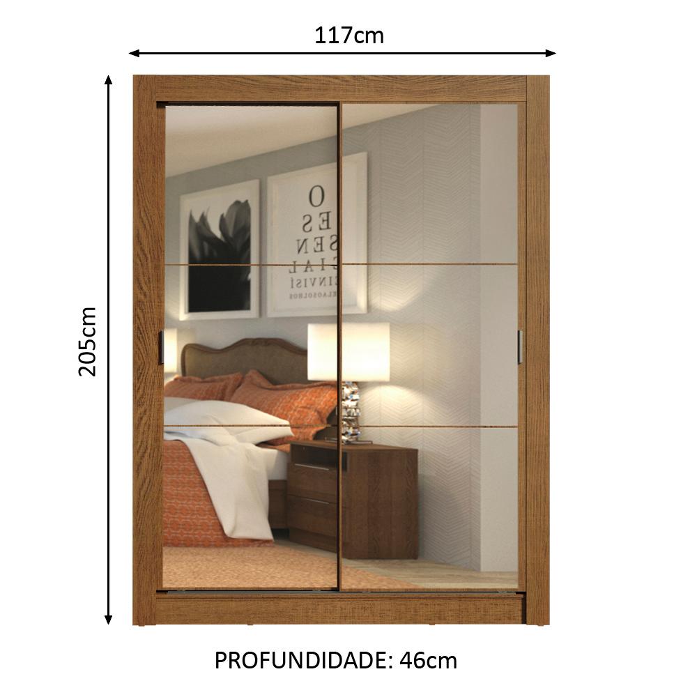 Guarda-Roupa Solteiro Madesa Dallas 2 Portas de Correr de Espelho 2 Gavetas - Rustic
