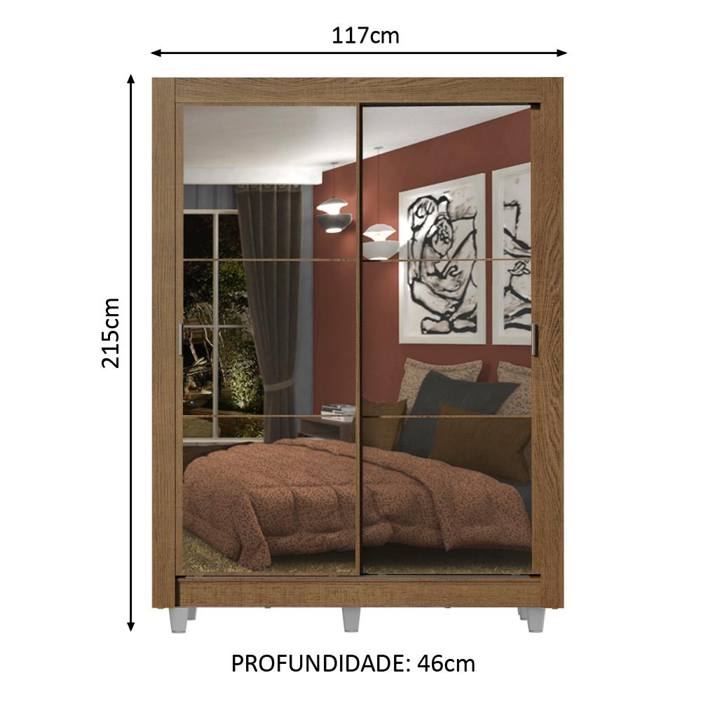 Guarda-Roupa Solteiro Madesa Dallas 2 Portas de Correr de Espelho 2 Gavetas com Pés - Rustic