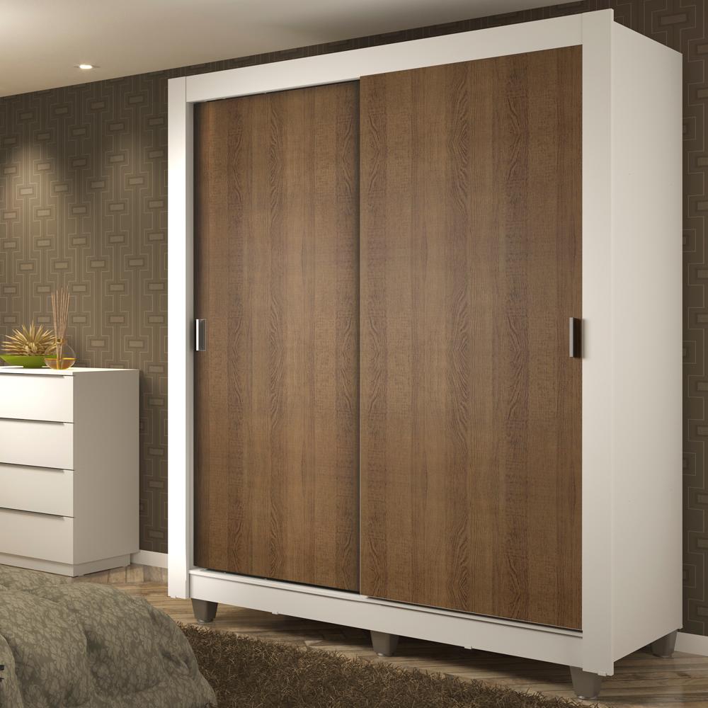 Guarda-Roupa Solteiro Madesa Dallas Plus 2 Portas de Correr 4 Gavetas com Pés - Branco/Rustic