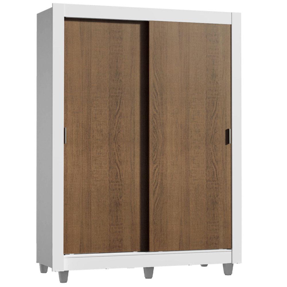 Guarda-Roupa Solteiro Madesa Dallas Plus 2 Portas de Correr 4 Gavetas com Pés - Branco/Rustic