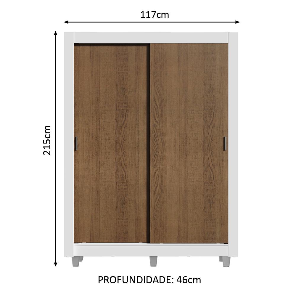 Guarda-Roupa Solteiro Madesa Dallas Plus 2 Portas de Correr 4 Gavetas com Pés - Branco/Rustic