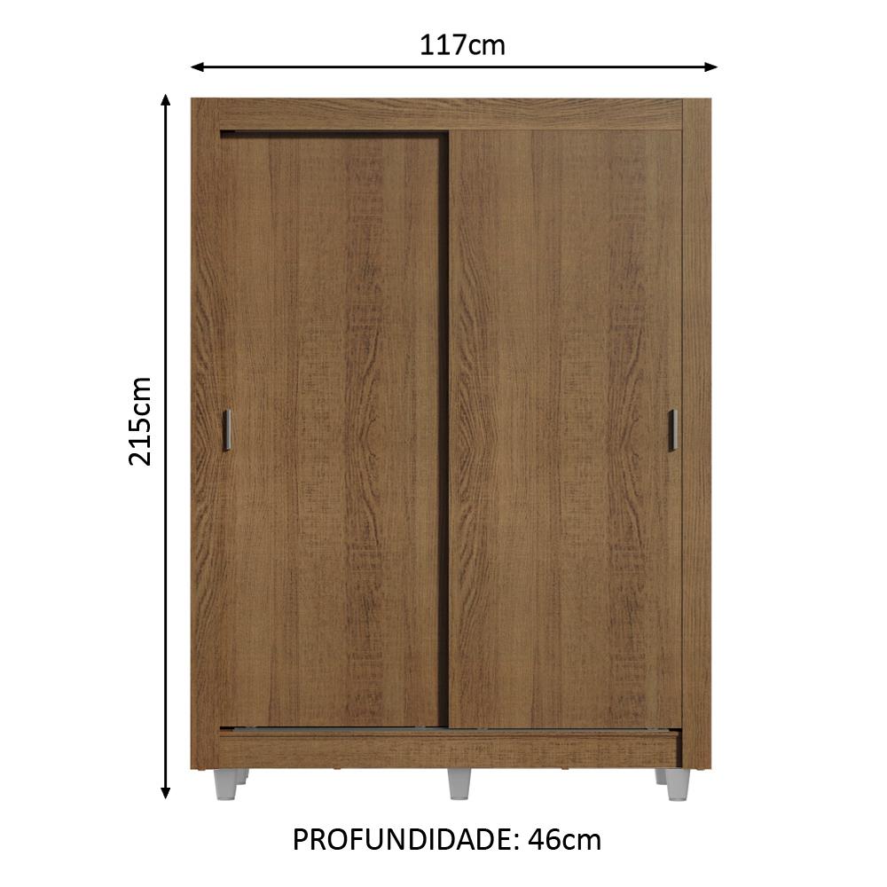Guarda-Roupa Solteiro Madesa Dallas Plus 2 Portas de Correr 4 Gavetas com Pés - Rustic