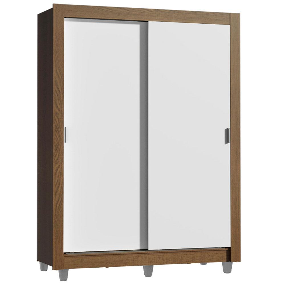 Guarda-Roupa Solteiro Madesa Dallas Plus 2 Portas de Correr 4 Gavetas com Pés - Rustic/Branco