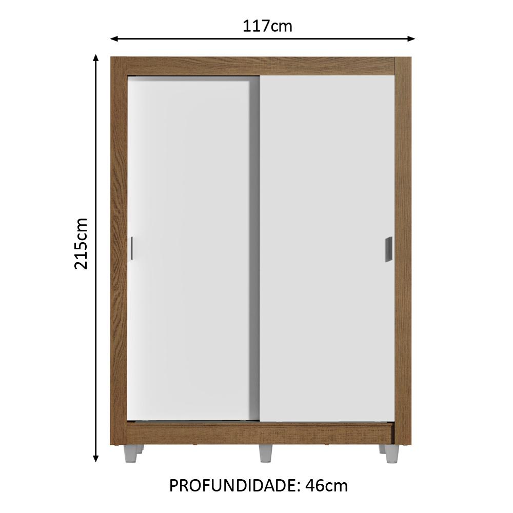 Guarda-Roupa Solteiro Madesa Dallas Plus 2 Portas de Correr 4 Gavetas com Pés - Rustic/Branco