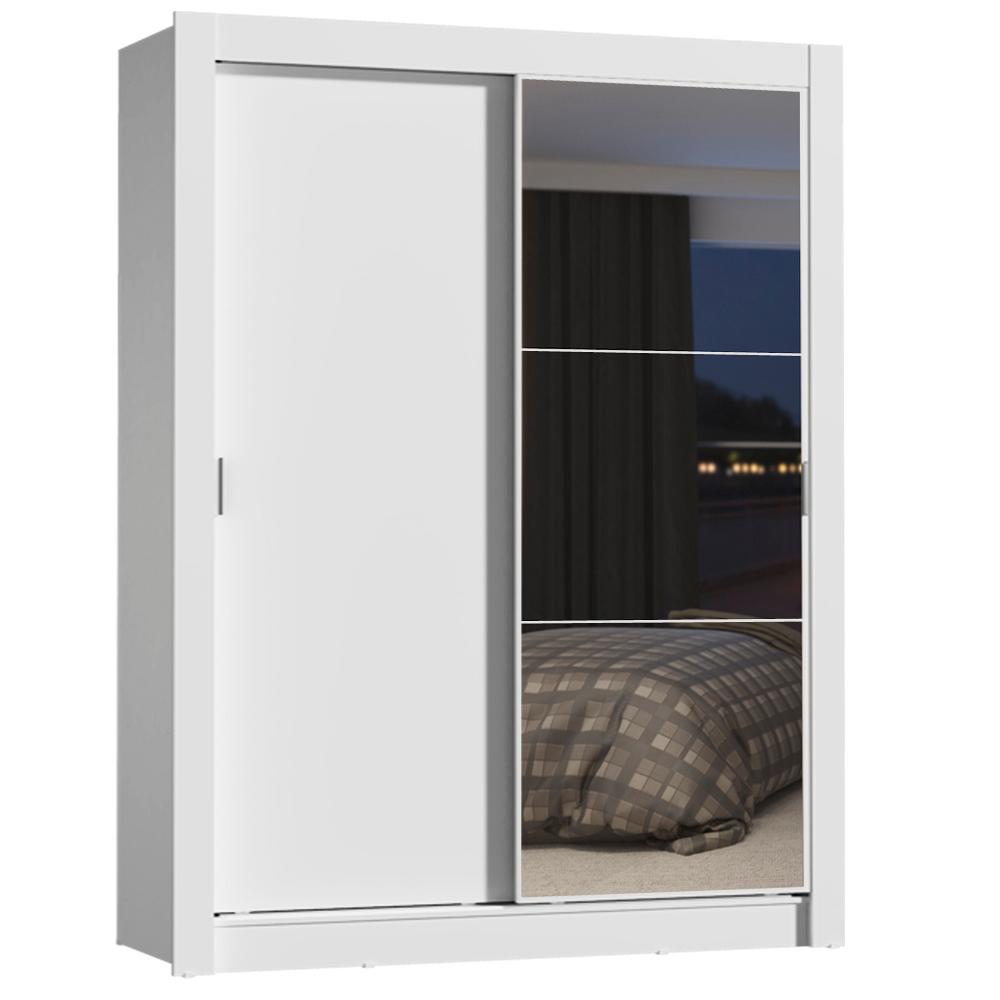 Guarda-Roupa Solteiro Madesa Dallas Plus 2 Portas de Correr com Espelho 4 Gavetas - Branco