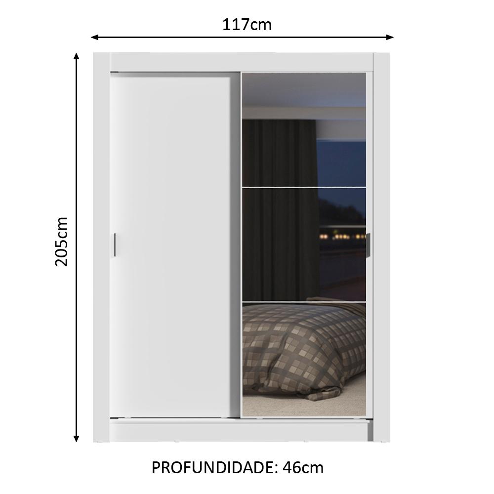 Guarda-Roupa Solteiro Madesa Dallas Plus 2 Portas de Correr com Espelho 4 Gavetas - Branco