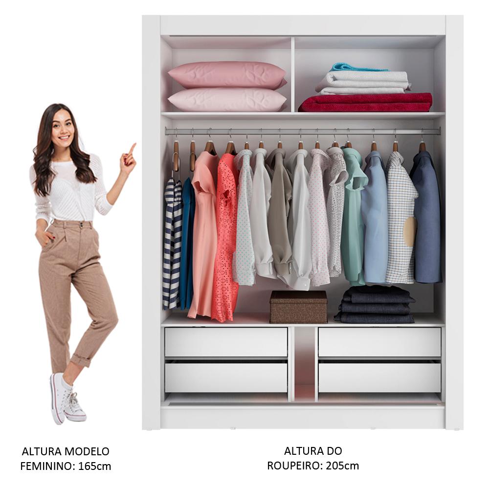 Guarda-Roupa Solteiro Madesa Dallas Plus 2 Portas de Correr com Espelho 4 Gavetas - Branco