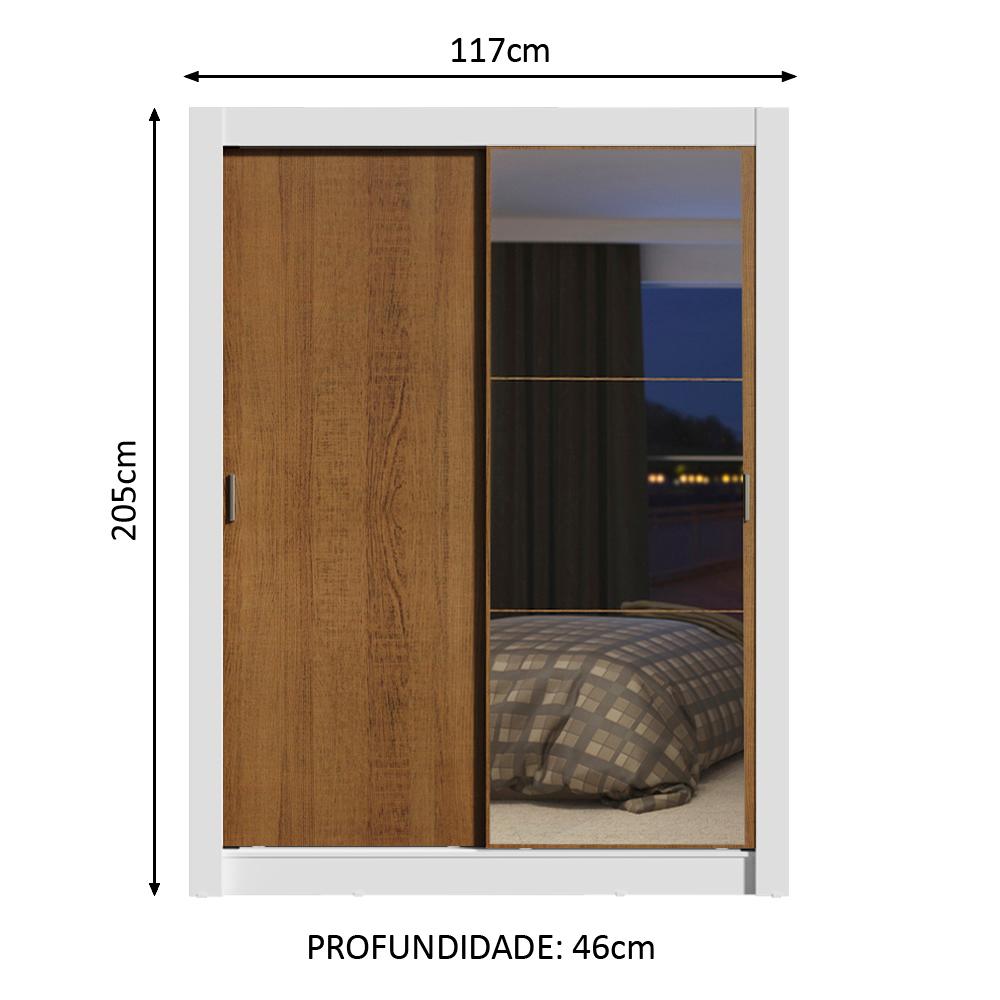 Guarda-Roupa Solteiro Madesa Dallas Plus 2 Portas de Correr com Espelho 4 Gavetas - Branco/Rustic