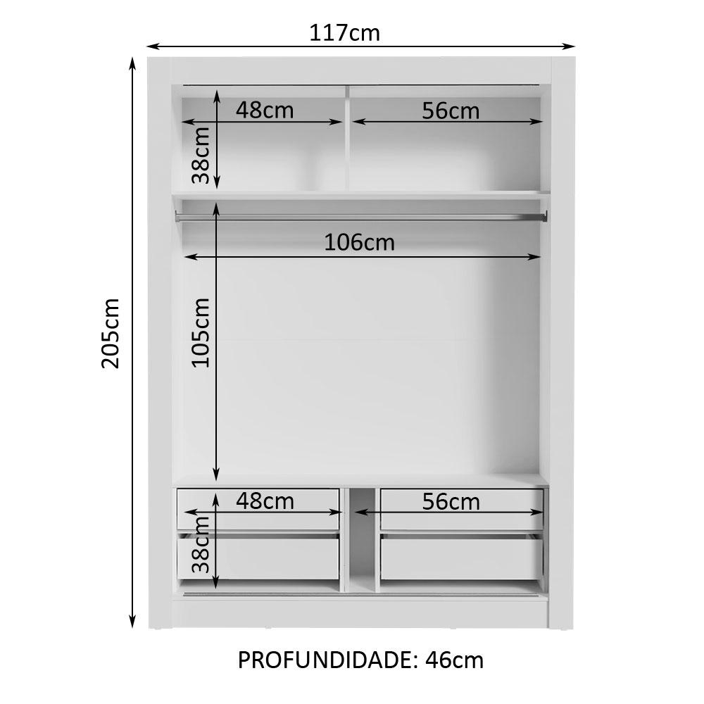 Guarda-Roupa Solteiro Madesa Dallas Plus 2 Portas de Correr com Espelho 4 Gavetas - Branco/Rustic
