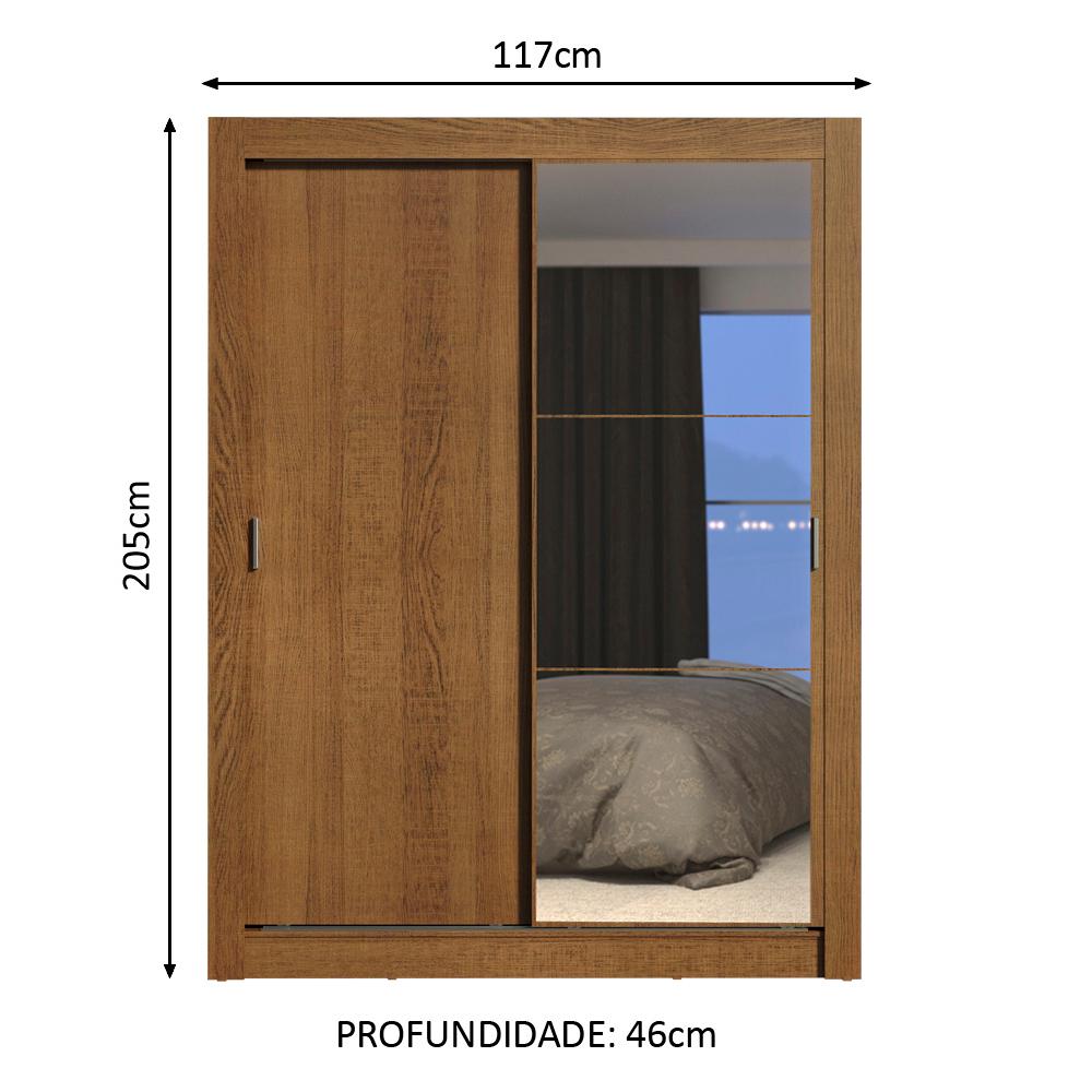 Guarda-Roupa Solteiro Madesa Dallas Plus 2 Portas de Correr com Espelho 4 Gavetas - Rustic