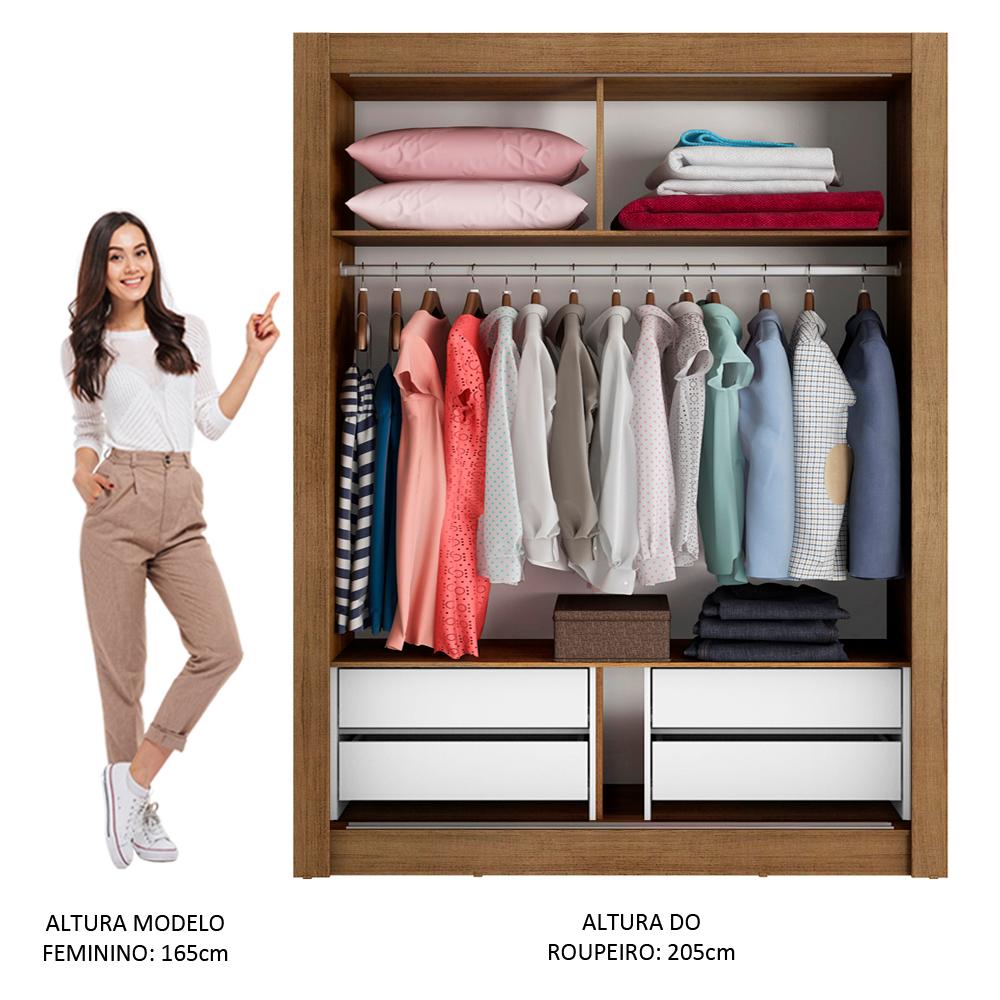 Guarda-Roupa Solteiro Madesa Dallas Plus 2 Portas de Correr com Espelho 4 Gavetas - Rustic