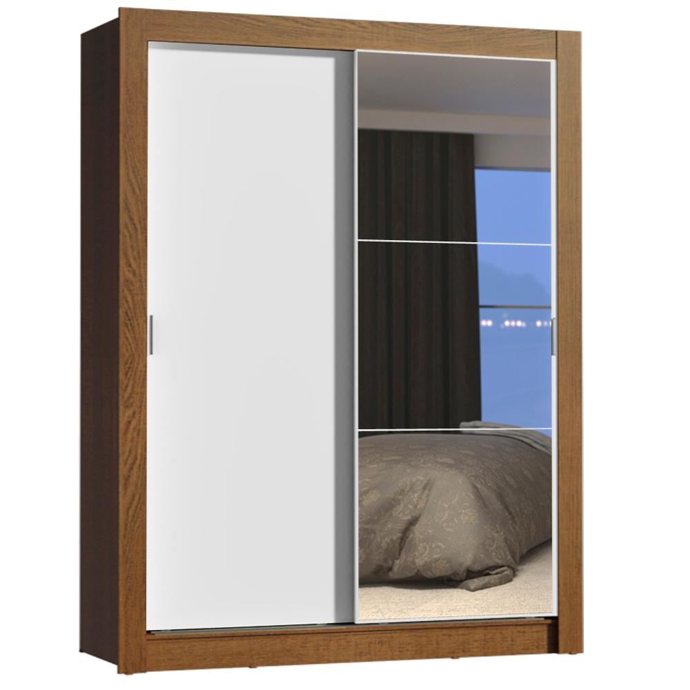 Guarda-Roupa Solteiro Madesa Dallas Plus 2 Portas de Correr com Espelho 4 Gavetas - Rustic/Branco