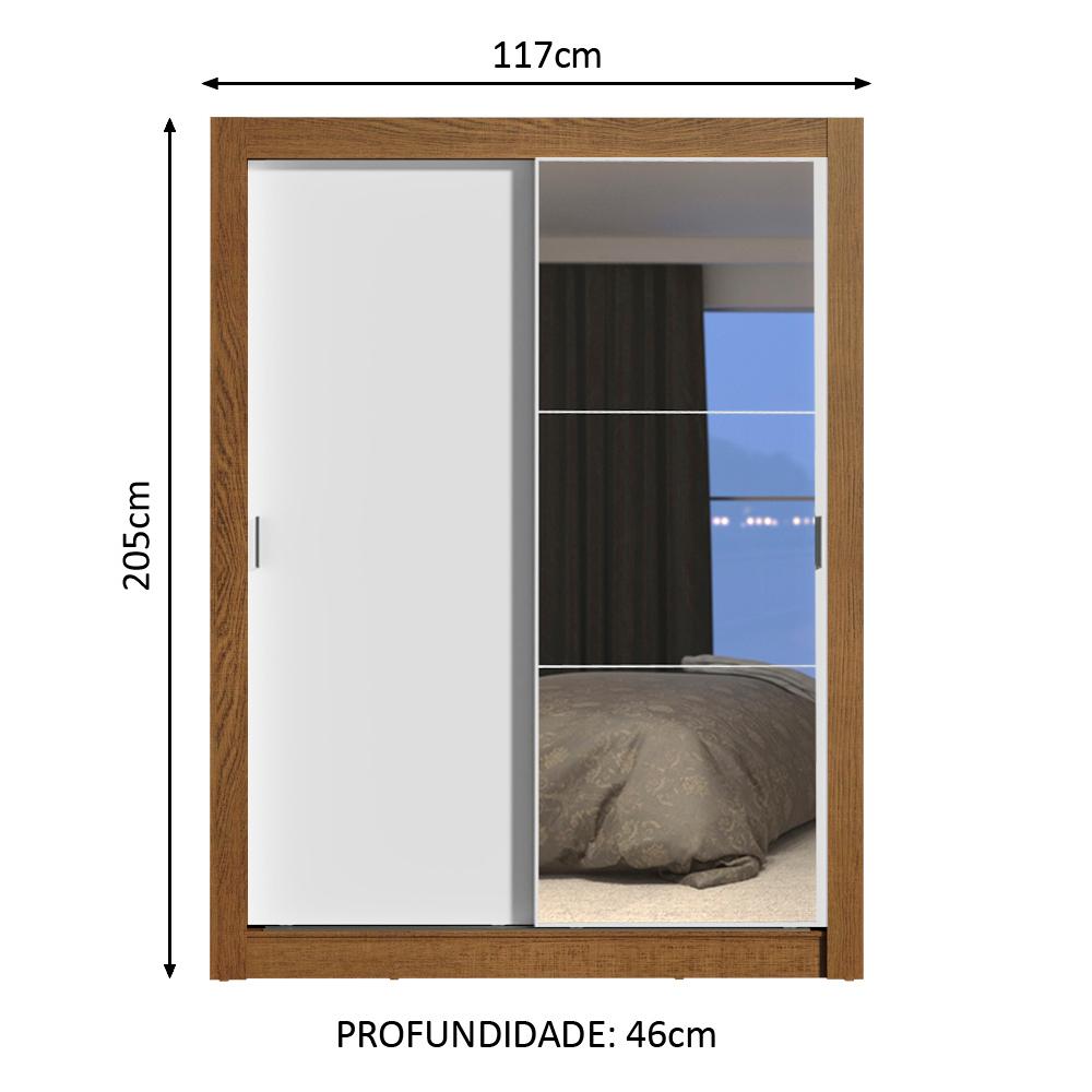 Guarda-Roupa Solteiro Madesa Dallas Plus 2 Portas de Correr com Espelho 4 Gavetas - Rustic/Branco