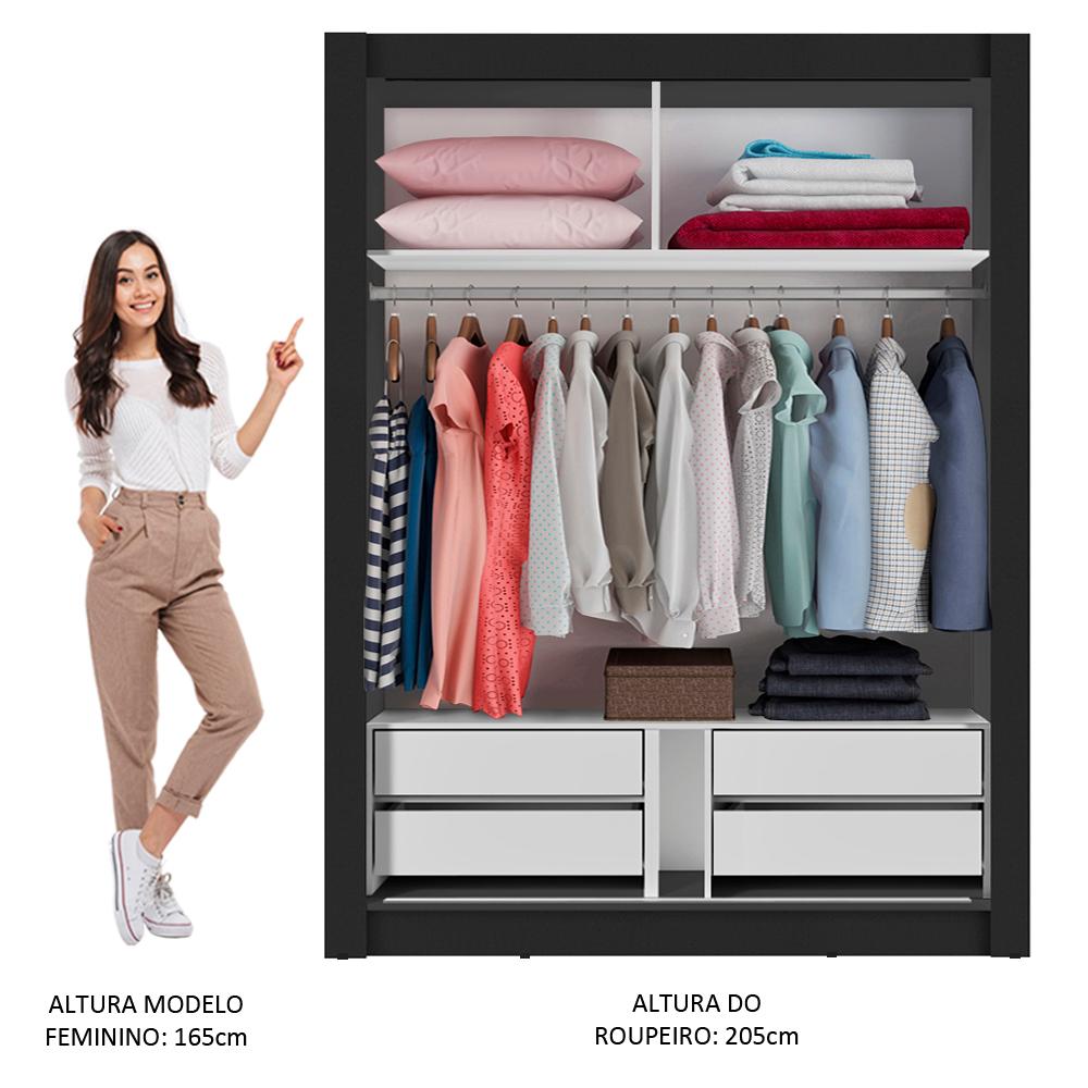 Guarda-Roupa Solteiro Madesa Dallas Plus 2 Portas de Correr com Espelho 4 Gavetas
