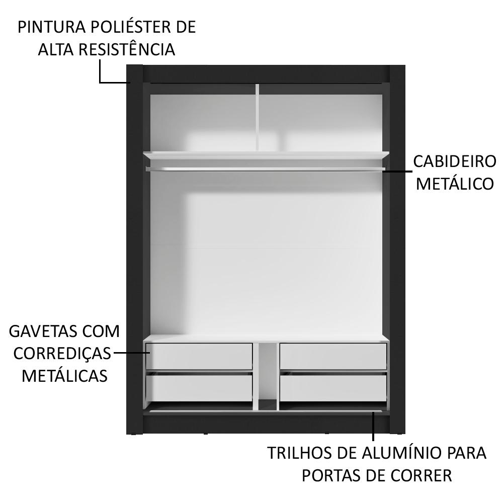 Guarda-Roupa Solteiro Madesa Dallas Plus 2 Portas de Correr com Espelho 4 Gavetas