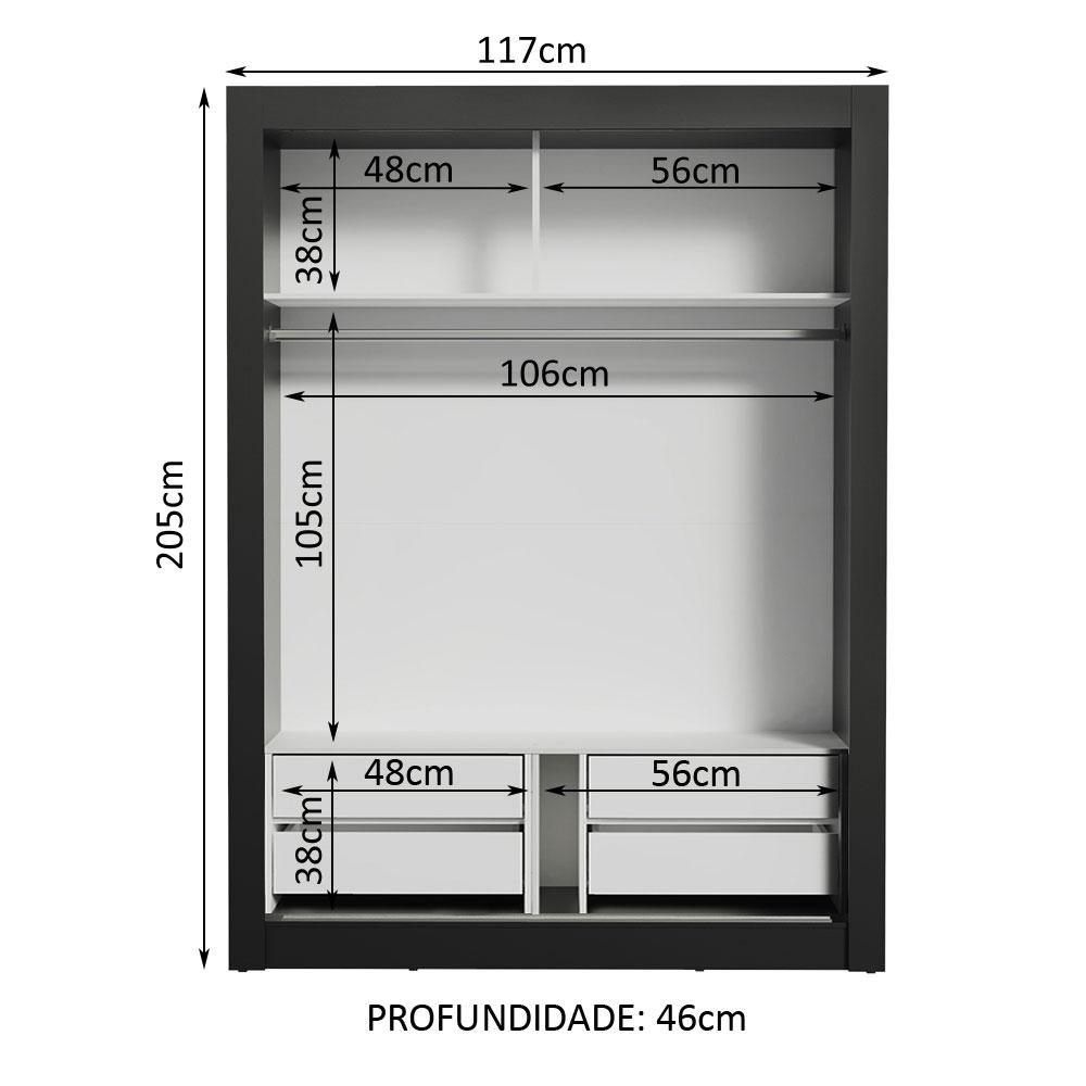 Guarda-Roupa Solteiro Madesa Dallas Plus 2 Portas de Correr com Espelho 4 Gavetas