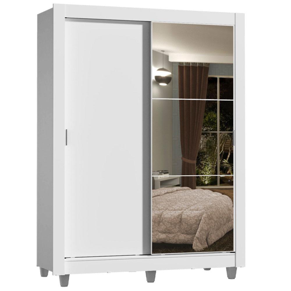 Guarda-Roupa Solteiro Madesa Dallas Plus 2 Portas de Correr com Espelho 4 Gavetas com Pés - Branco
