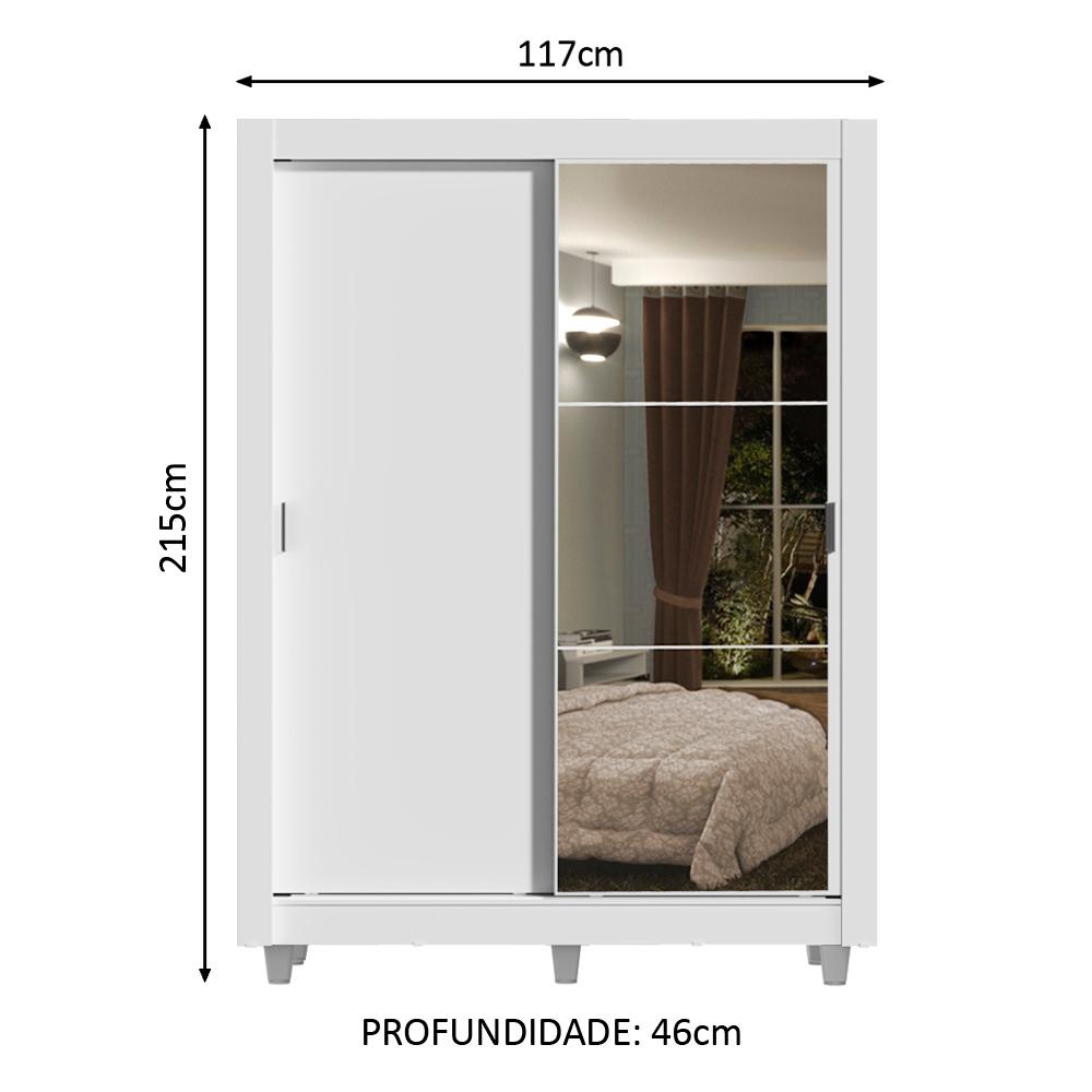 Guarda-Roupa Solteiro Madesa Dallas Plus 2 Portas de Correr com Espelho 4 Gavetas com Pés - Branco