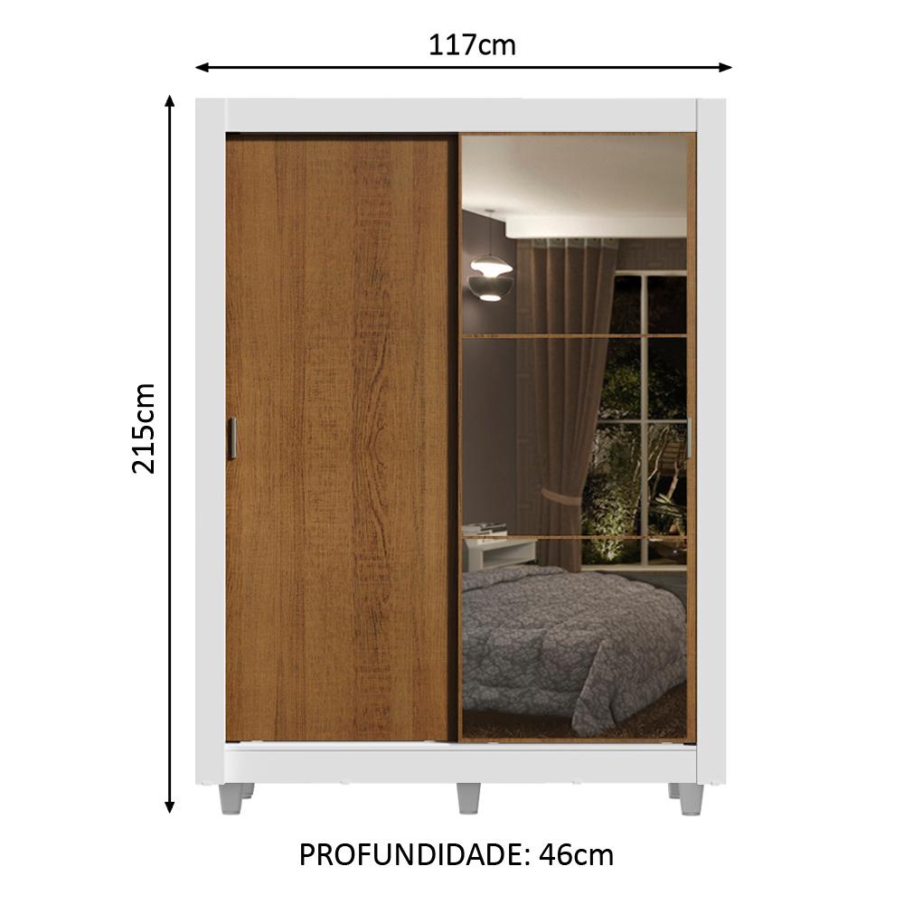 Guarda-Roupa Solteiro Madesa Dallas Plus 2 Portas de Correr com Espelho 4 Gavetas com Pés - Branco/Rustic