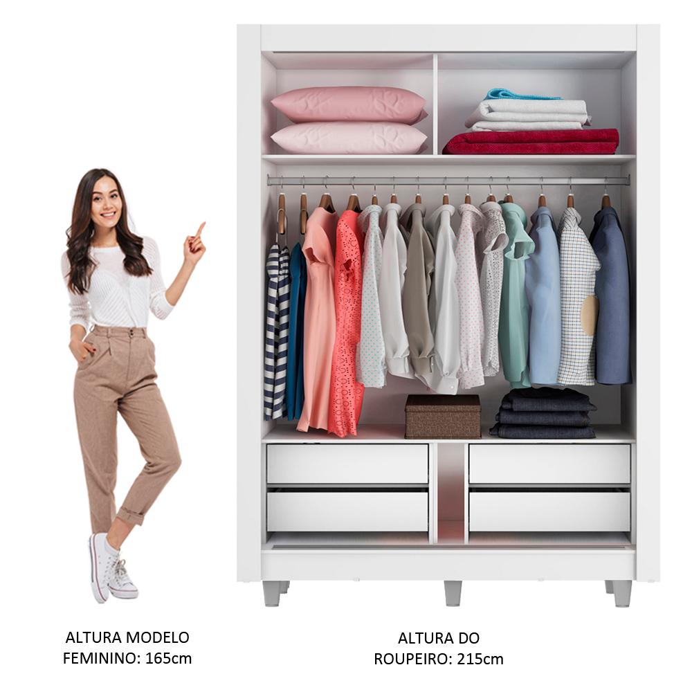 Guarda-Roupa Solteiro Madesa Dallas Plus 2 Portas de Correr com Espelho 4 Gavetas com Pés - Branco/Rustic