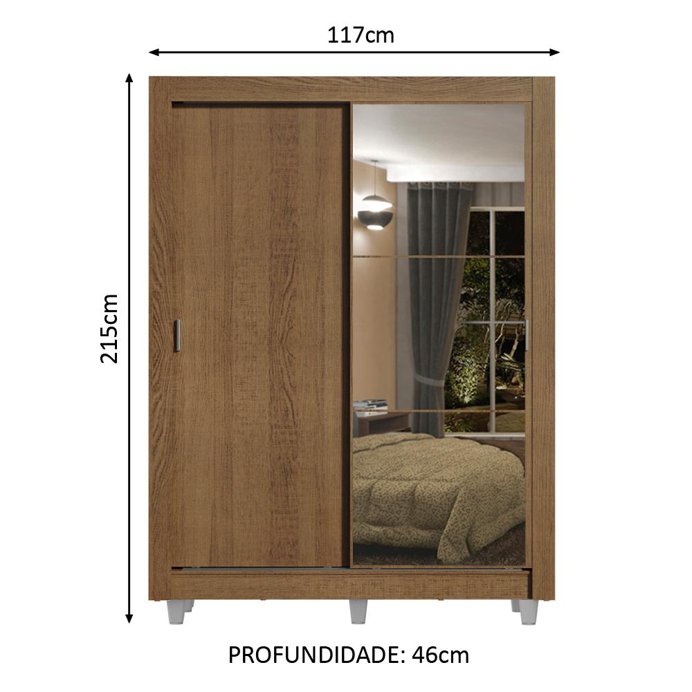 Guarda-Roupa Solteiro Madesa Dallas Plus 2 Portas de Correr com Espelho 4 Gavetas com Pés - Rustic
