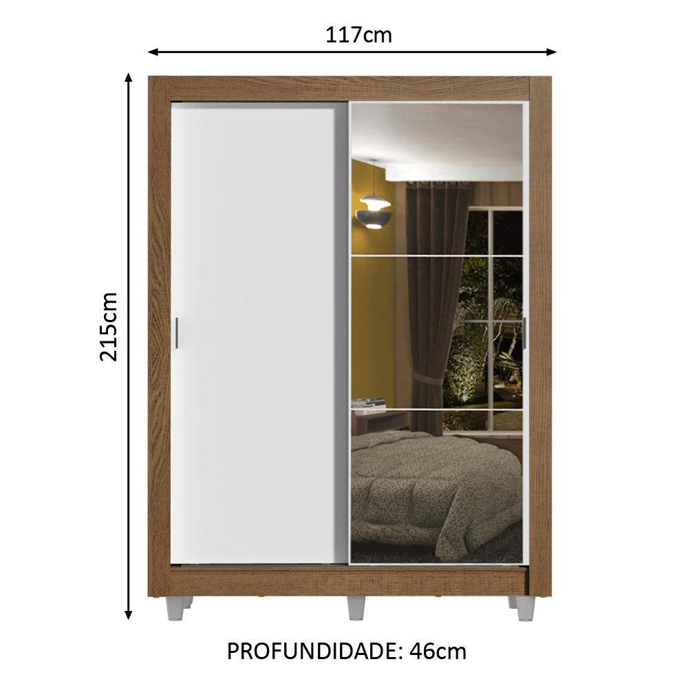 Guarda-Roupa Solteiro Madesa Dallas Plus 2 Portas de Correr com Espelho 4 Gavetas com Pés - Rustic/Branco