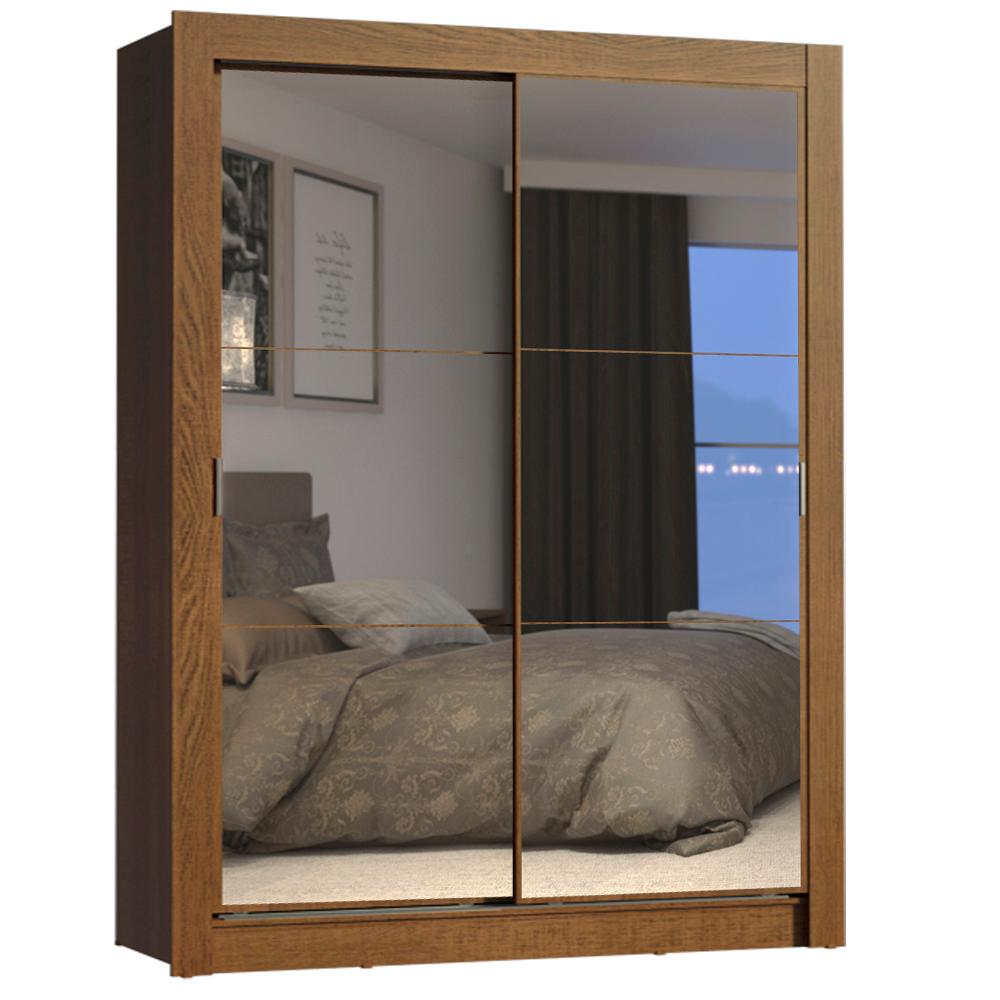 Guarda-Roupa Solteiro Madesa Dallas Plus 2 Portas de Correr de Espelho 4 Gavetas - Rustic