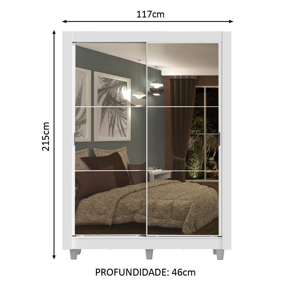 Guarda-Roupa Solteiro Madesa Dallas Plus 2 Portas de Correr de Espelho 4 Gavetas com Pés - Branco