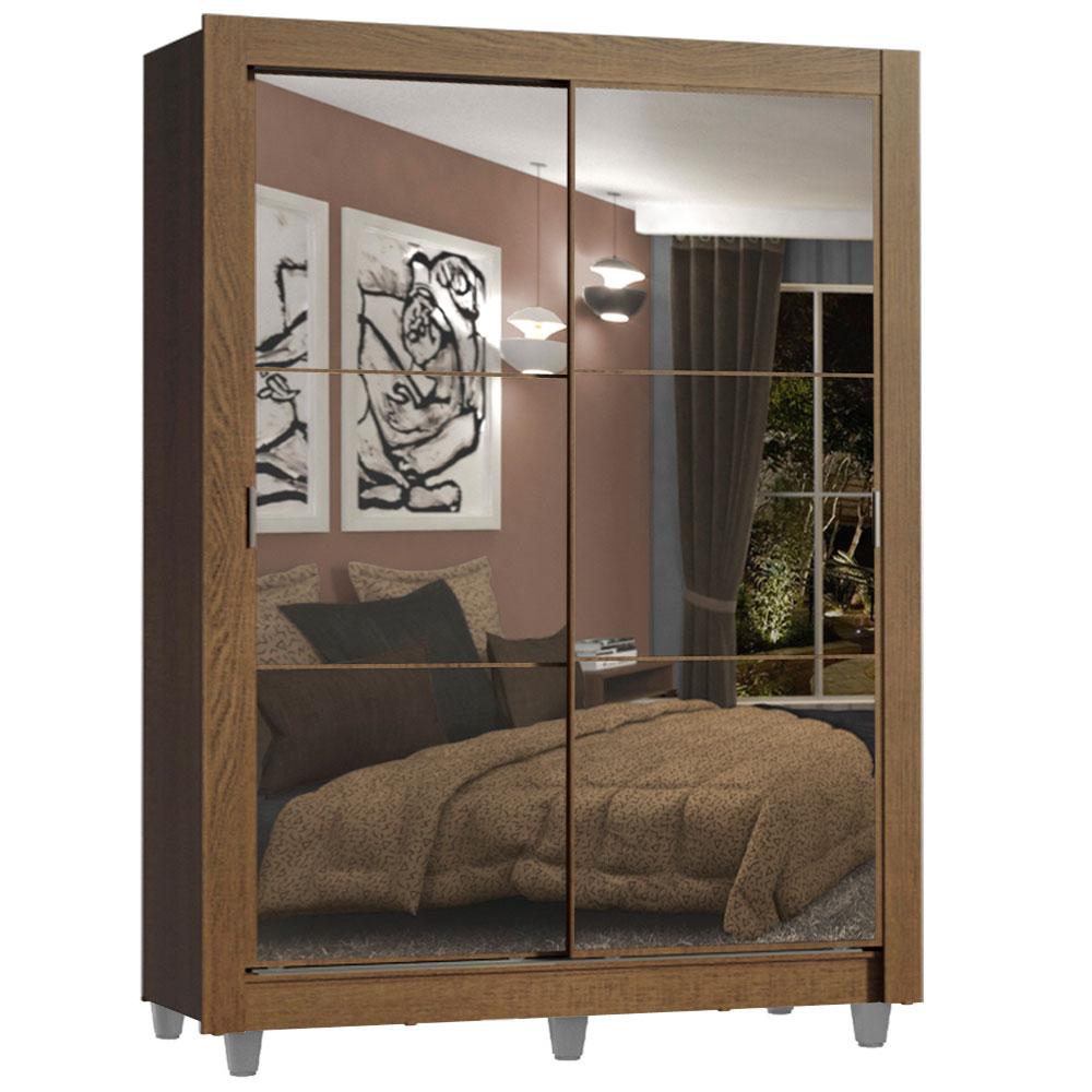 Guarda-Roupa Solteiro Madesa Dallas Plus 2 Portas de Correr de Espelho 4 Gavetas com Pés - Rustic