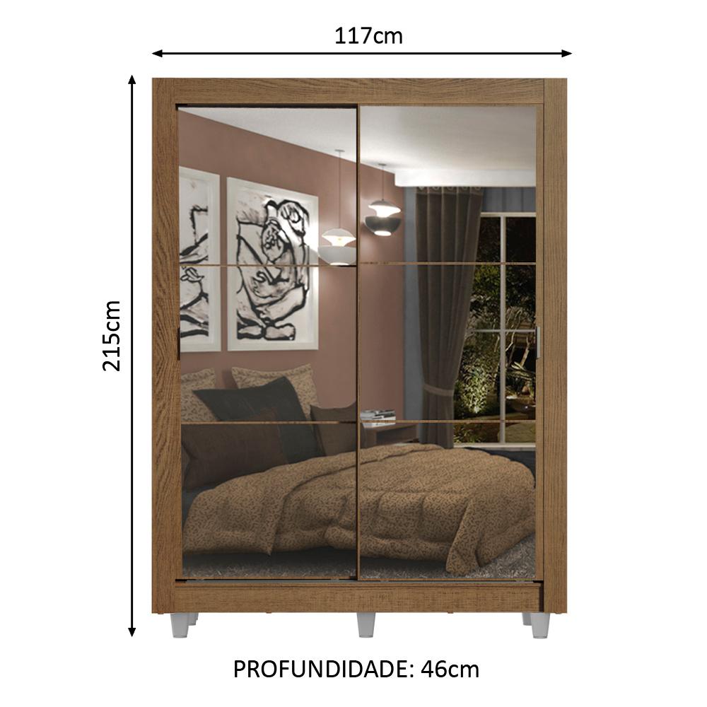 Guarda-Roupa Solteiro Madesa Dallas Plus 2 Portas de Correr de Espelho 4 Gavetas com Pés - Rustic