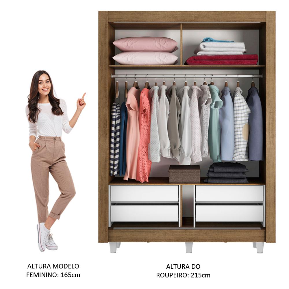 Guarda-Roupa Solteiro Madesa Dallas Plus 2 Portas de Correr de Espelho 4 Gavetas com Pés - Rustic