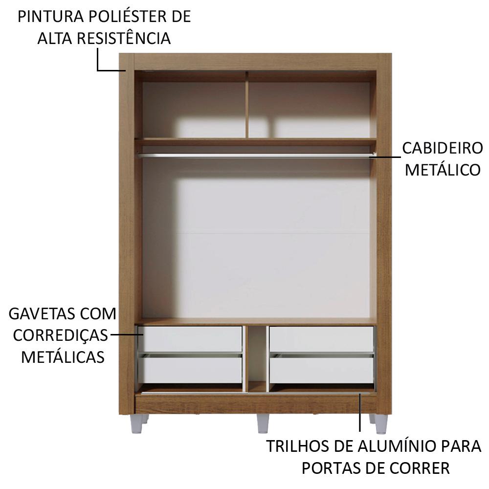Guarda-Roupa Solteiro Madesa Dallas Plus 2 Portas de Correr de Espelho 4 Gavetas com Pés - Rustic