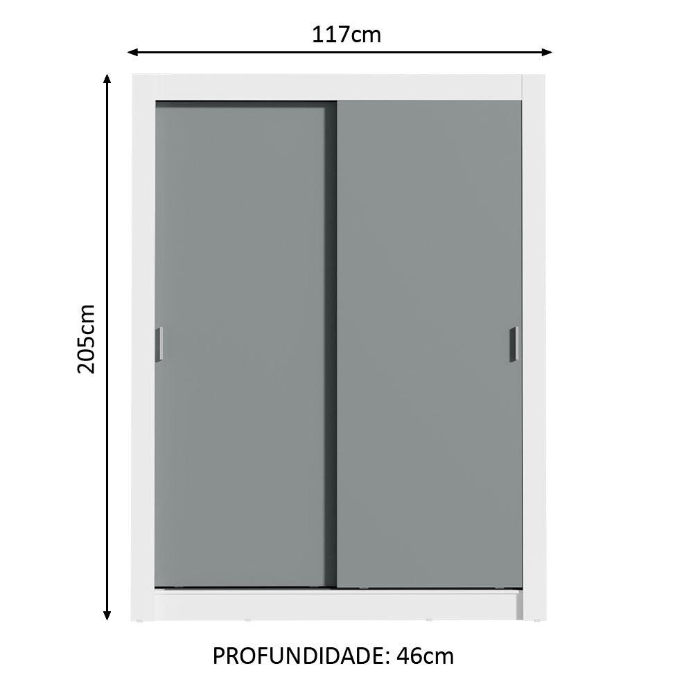 Guarda-Roupa Solteiro Madesa Denver 2 Portas de Correr - Branco/Cinza