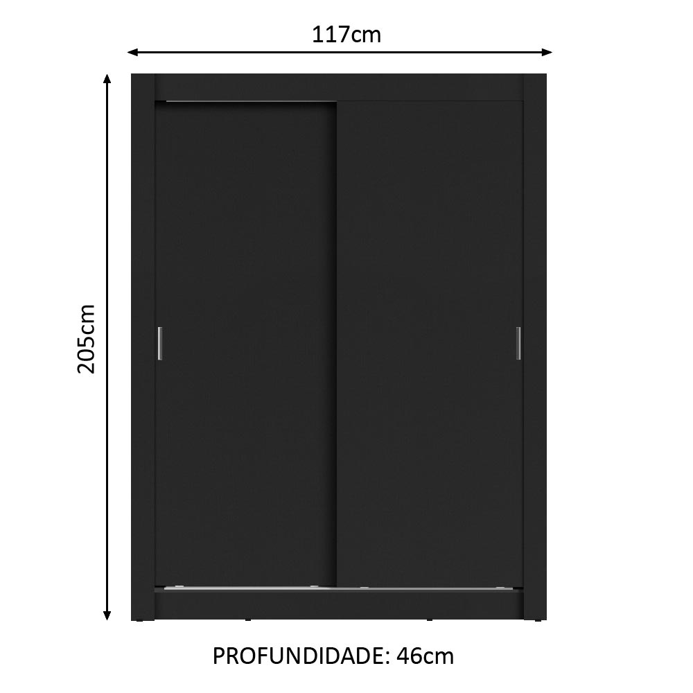 Guarda-Roupa Solteiro Madesa Denver 2 Portas de Correr - Preto
