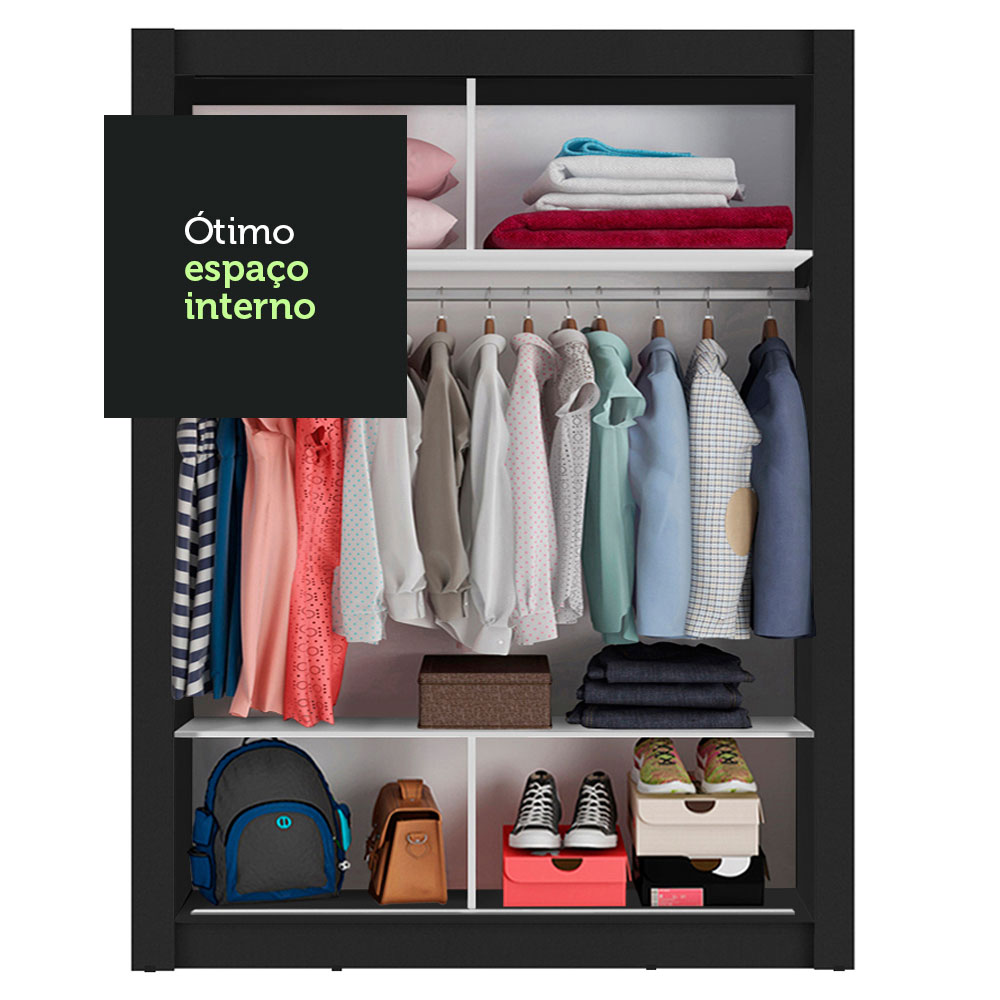 Guarda-Roupa Solteiro Madesa Denver 2 Portas de Correr - Preto