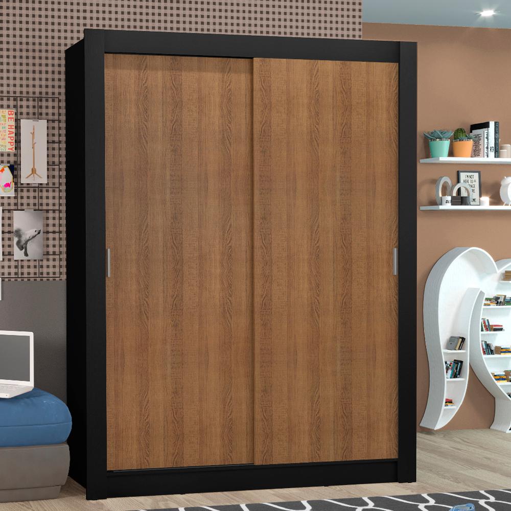 Guarda-Roupa Solteiro Madesa Denver 2 Portas de Correr - Preto/Rustic