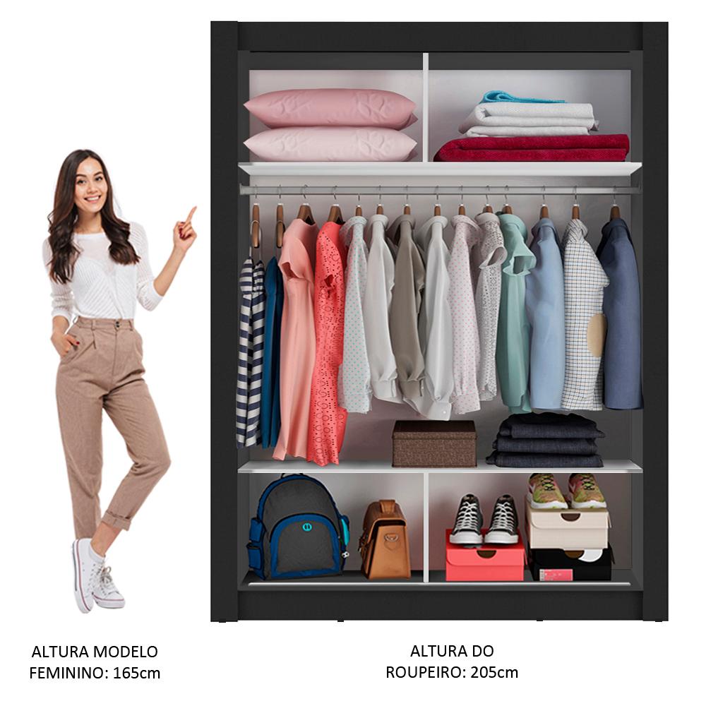 Guarda-Roupa Solteiro Madesa Denver 2 Portas de Correr - Preto/Rustic