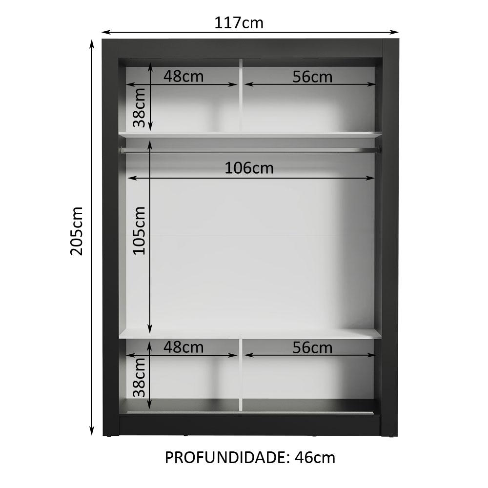 Guarda-Roupa Solteiro Madesa Denver 2 Portas de Correr - Preto/Rustic