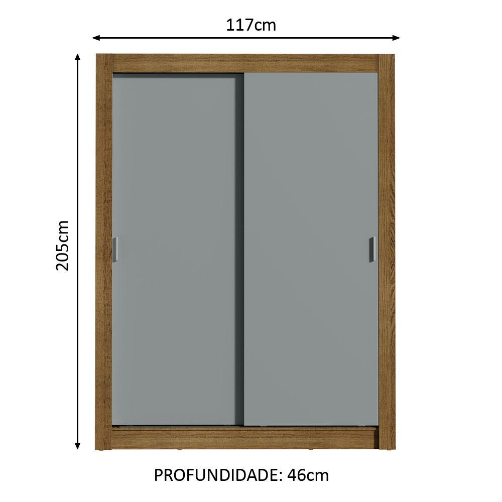 Guarda-Roupa Solteiro Madesa Denver 2 Portas de Correr - Rustic/Cinza